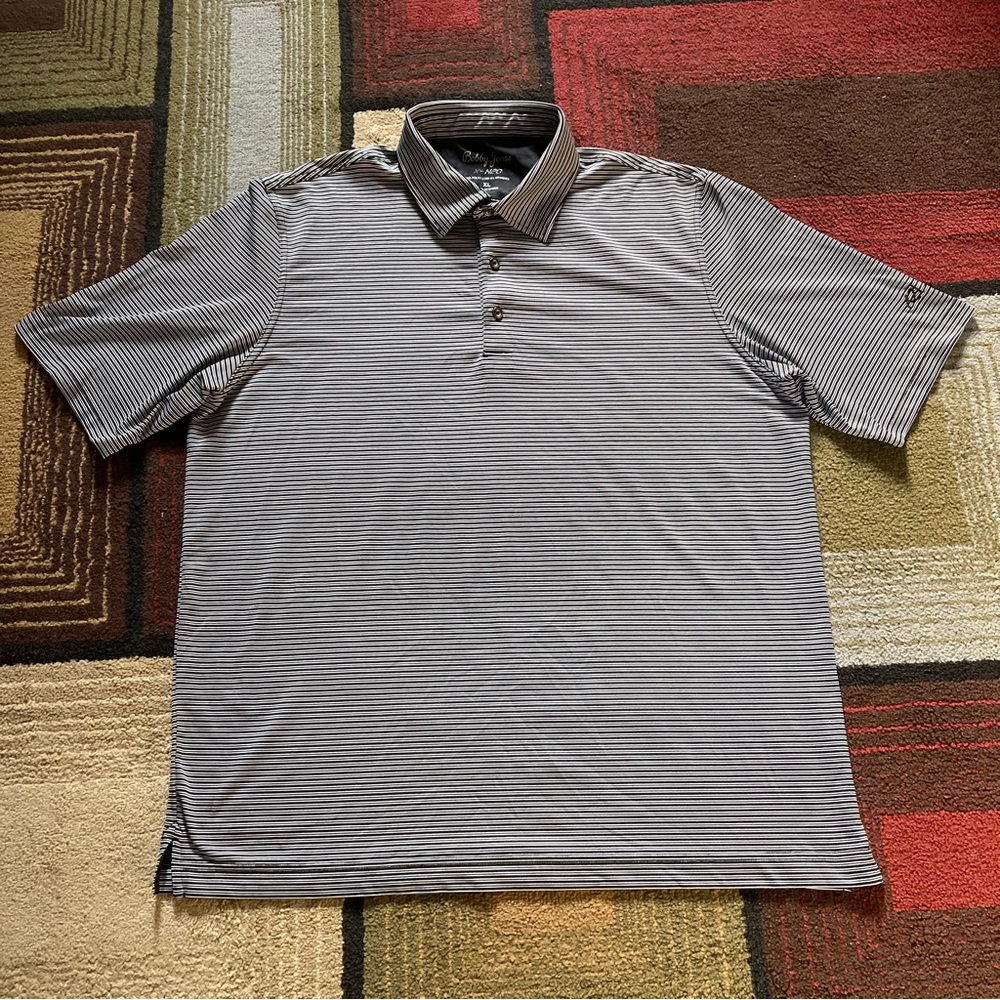 Bobby Jones X-H20 Black White Stripped Golf Polo Shirt Short Sleeve Men's XL - Picture 1 of 8